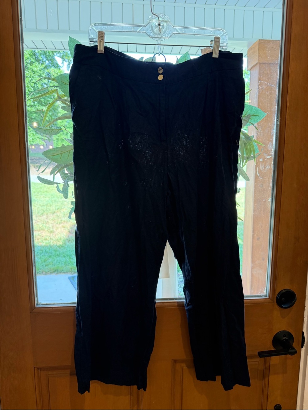 Anne Klein Navy Linen Pants with Gold Logo Buttons
